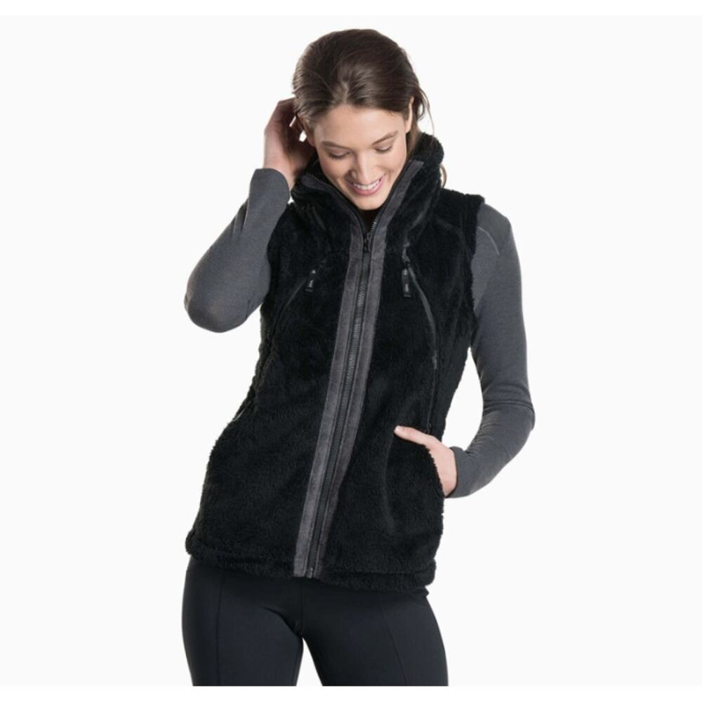 KUHL Flight Vest Women’s XS Black Fleece‎ Zip Front High Collar Outdoor Hiking